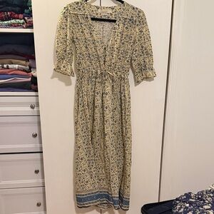 Christy Dawn Floral Long Sleeve Dress in Cream and Blue
